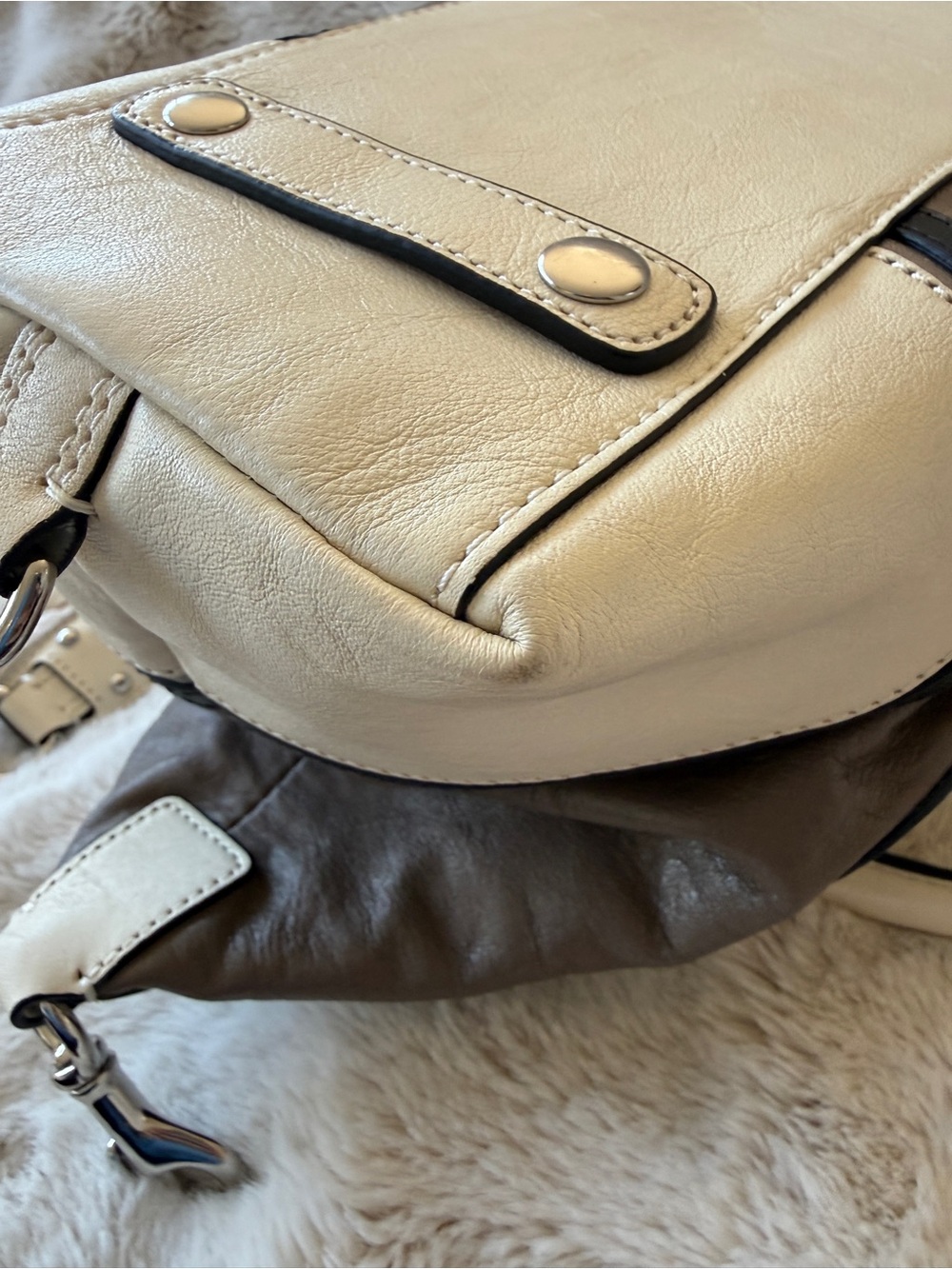 Coach Two-Tone Leather Ashley Two-Way Satchel in Cream and Brown - Picture 9 of 11